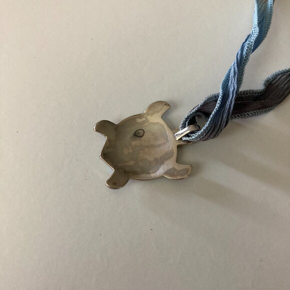 Sterling Silver Abalone Sea Turtle on Silk Ribbon Necklace